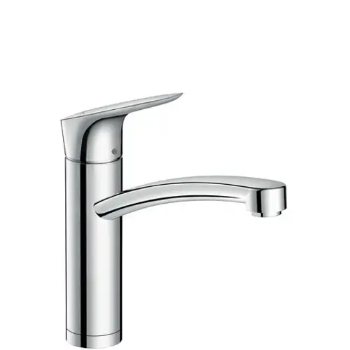Hansgrohe Spültischmischer in chrom. Der Wasserhahn hat eine geschwungene Form und eine leicht zugängliche Bedienung, geeignet für den Einsatz am Spülbecken.